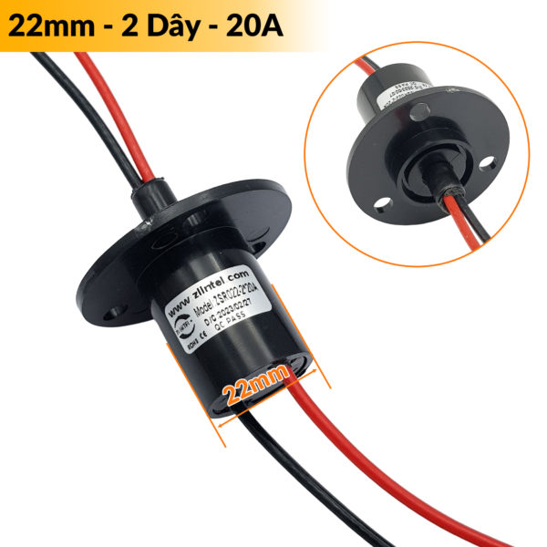 Cổ góp vòng quay dẫn điện 360 độ 2 dây 22mm - 20A Cổ góp vòng quay dẫn điện ZSR022-02'20A – Truyền điện 360° ổn định, dòng tải cao 20A